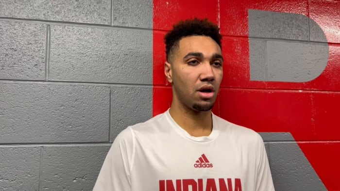 Trayce Jackson-Davis had 13 points and 10 rebounds for the Hoosiers. (Photo by Tom Brew/HoosiersNow.com)